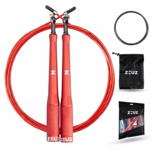 ZEUZ® Professioneel Crossfit & Fitness Springtouw - Verstelbaar - Speed Rope - Volwassenen - SR-2 - Rood