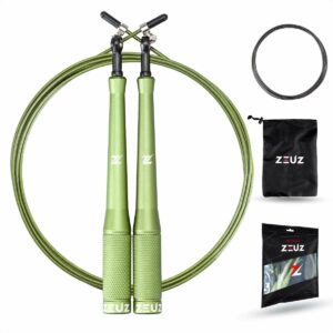 ZEUZ® Professioneel Crossfit & Fitness Springtouw - Verstelbaar - Speed Rope - Volwassenen - SR-2 - Leger Groen